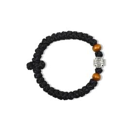 Κομποσχοίνι Μεταξωτό Μαύρο - 33 Κόμποι με Αγιορείτικο Σταυρό και Ξύλινες Χάντρες