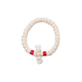 A White Woolen Orthodox Prayer Rope with 33 Knots & a Cross & Red Beads
