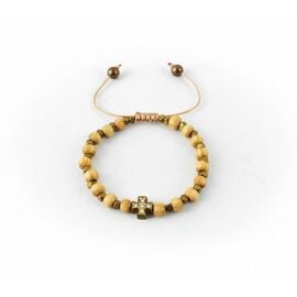 Macrame Bracelet with Wooden Beads and Zircon Cross