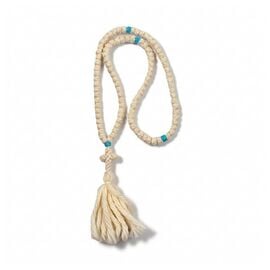 Μάλλινο Λευκό Κομποσχοίνι 100 Κόμπων με Σιέλ Χάντρες και Φούντα