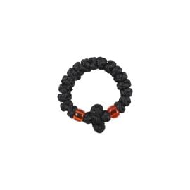Black Waxy Orthodox Finger Prayer Rope with a Red Bead