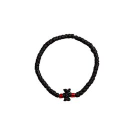 Μαύρο Κερωμένο Κομποσκοίνι για τον Καρπό με Κόκκινες Χάντρες