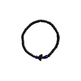 Μαύρο Κερωμένο Κομποσκοίνι για τον Καρπό με Μπλε Χάντρες