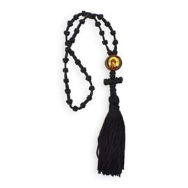 Black Prayer Rope 33 Knots with Cross & Icon of Theotokos