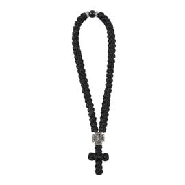 Μεταξωτό Κομποσχοίνι 50 Κόμπων με Μαύρη Χάντρα και Σταυρό