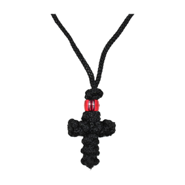 Small Knotted Cross Pendant with Red Bead