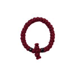A Maroon Woolen Orthodox Prayer Rope with 33 Knots & a Cross & Black Beads