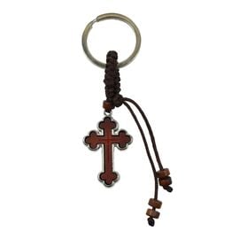 Μπρελόκ Ξύλινος Σταυρός με Μεταλλική Λεπτομέρεια