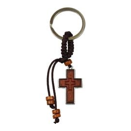 Μπρελόκ Ξύλινος Σταυρός με Μεταλλικό Πλαίσιο