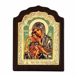 Virgin Mary Axion Esti - Silver Icon on Wood with Local Gilding - 16x11 cm