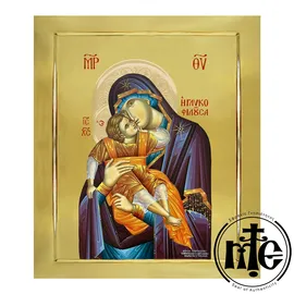 Theotokos Glykofilousa, Hand-Painted Icon with Gilding polished with Embossed Halo