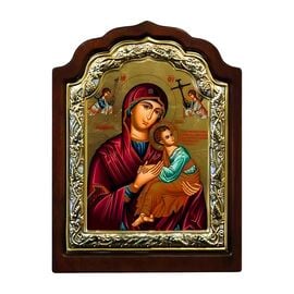Virgin Mary of Passion - Silver Icon on Wood with Local Gilding - 16x11 cm