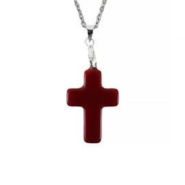 Cross with Brown Goldstone and Stainless Steel Chain in Silver Color 45cm