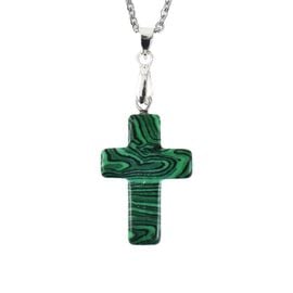 Malachite Cross with Stainless Steel Silver Chain 45cm
