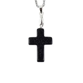 Σταυρός από Μαύρο Αστρόλιθο με Ατσάλινη Ασημί Αλυσίδα 45cm