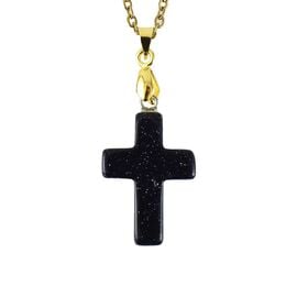 Black Starstone Cross with Stainless Steel Gold Chain 45cm