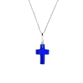 Cross with Synthetic Sapphire and Silver-Colored Stainless Steel Chain 45cm