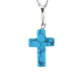 Cross of Howlite with Stainless Steel Silver Chain 45cm