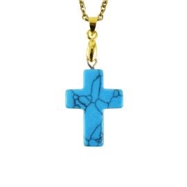 Cross of Howlite with Stainless Steel Gold Chain 45cm