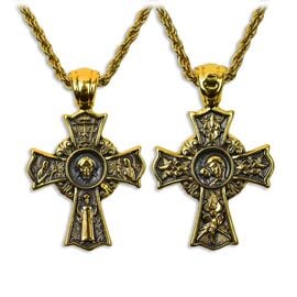 Double Sided Stainless Steel Cross With Virgin Mary and Christ With Chain