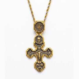 Gold-Tone Crucifix Cross Necklace with Sacred Figures