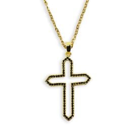 Gold-Tone Open Cross with Black Zirconia and Chain