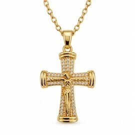 Gold-Tone Crucifix Cross Necklace with Clear Stones and Chain