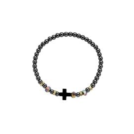 Βραχιόλι με Μαύρο Σταυρό και Κρυστάλλινες Χάνδρες