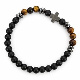Handmade Cross Bead Bracelet with Black Onyx Hematite and Tiger Eye - Saint Nektarios Monastery