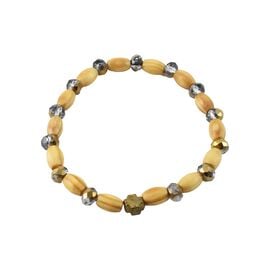 Wooden Bead and Crystal - Bracelet with Cross