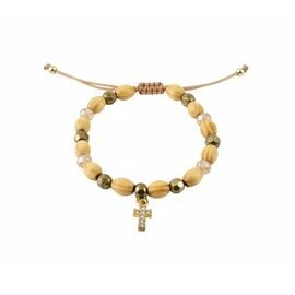 Wooden Bead Macrame Bracelet with Cross