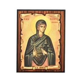 Handmade Icon Saint Olympias the Deaconess on Papyrus 5x6cm