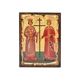 Handmade Icon Saints Constantine and Helen on Papyrus 5x6cm