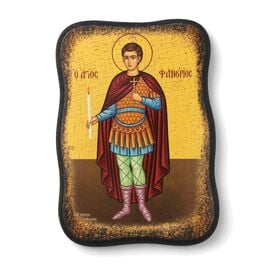 Handmade Icon Saint Phanourios on Irregular Wood 15x20cm