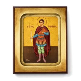 Handmade Icon Saint Phanourios on Carved Wood 14x17cm