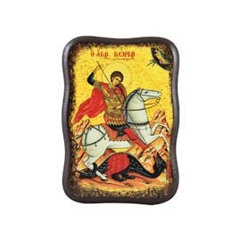 Handmade Icon Saint George on Irregular Wood 10x14cm