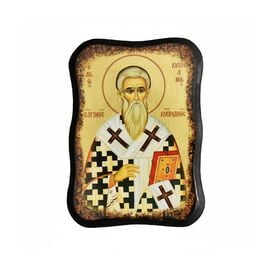 Handmade Icon Saint Cyprian on Irregular Wood 10x14cm