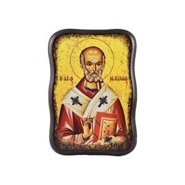 Handmade Icon Saint Nicholas on Irregular Wood 10x14cm