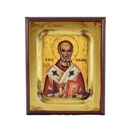 Handmade Icon Saint Nicholas on Carved Wood 10x12cm