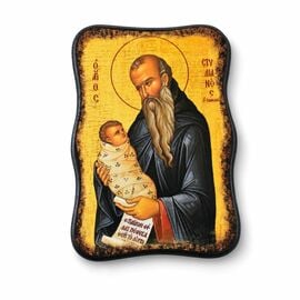 Handmade Icon Saint Stylianos on Irregular Wood 50x70cm