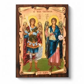 Handmade Icon Archangels Michael and Gabriel on Papyrus 5x6cm