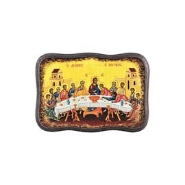 Handmade Icon The Last Supper on Irregular Wood 10x14cm