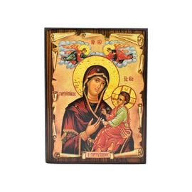 Handmade Icon Virgin Mary Gorgoepikoos on Papyrus 5x6cm