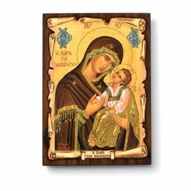 Handmade Icon Theotokos Chora tou Achoritou on Papyrus 7x9cm