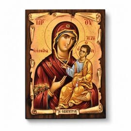 Handmade Icon Virgin Mary Hodegetria on Papyrus 7x9cm