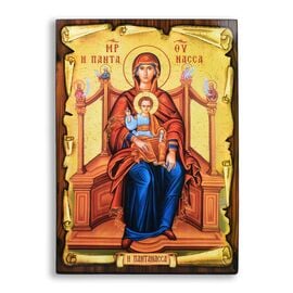 Handmade Icon Virgin Mary Pantanassa on Papyrus 5x6cm