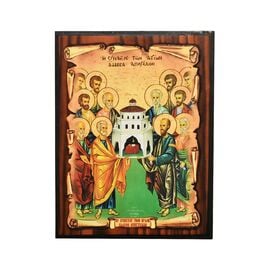Handmade Icon Synaxis of the Twelve Apostles on Papyrus 5x6cm