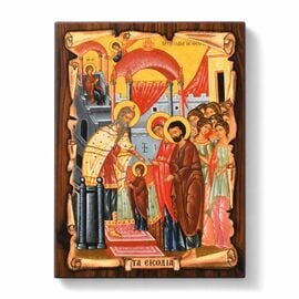 Handmade Icon The Presentation of Virgin Mary on Papyrus 7x9cm