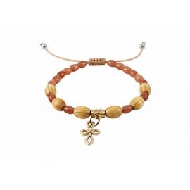 Handmade Macrame Bracelet with Wooden Beads and Gold-Plated Cross