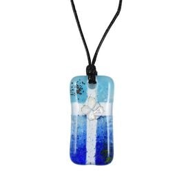 Handmade Pendant with Cross – Sky-Colored Fusing – Adjustable Cord